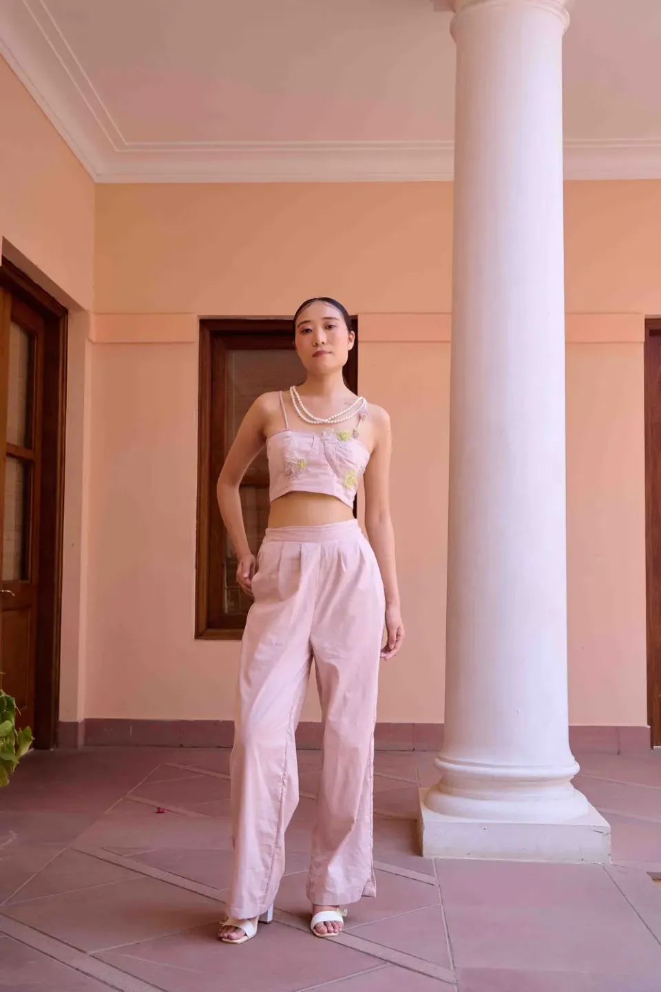Our Dve Alfie set coordinato rosa top pantaloni cotone