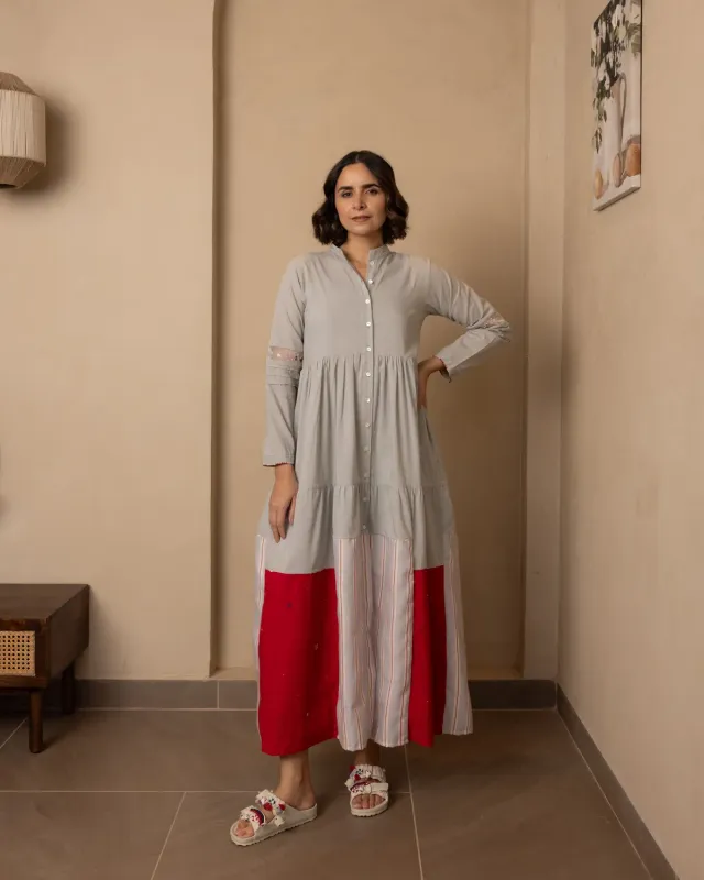 Our Dve Nautica Caribbean Dress abito grigio rosso cotone