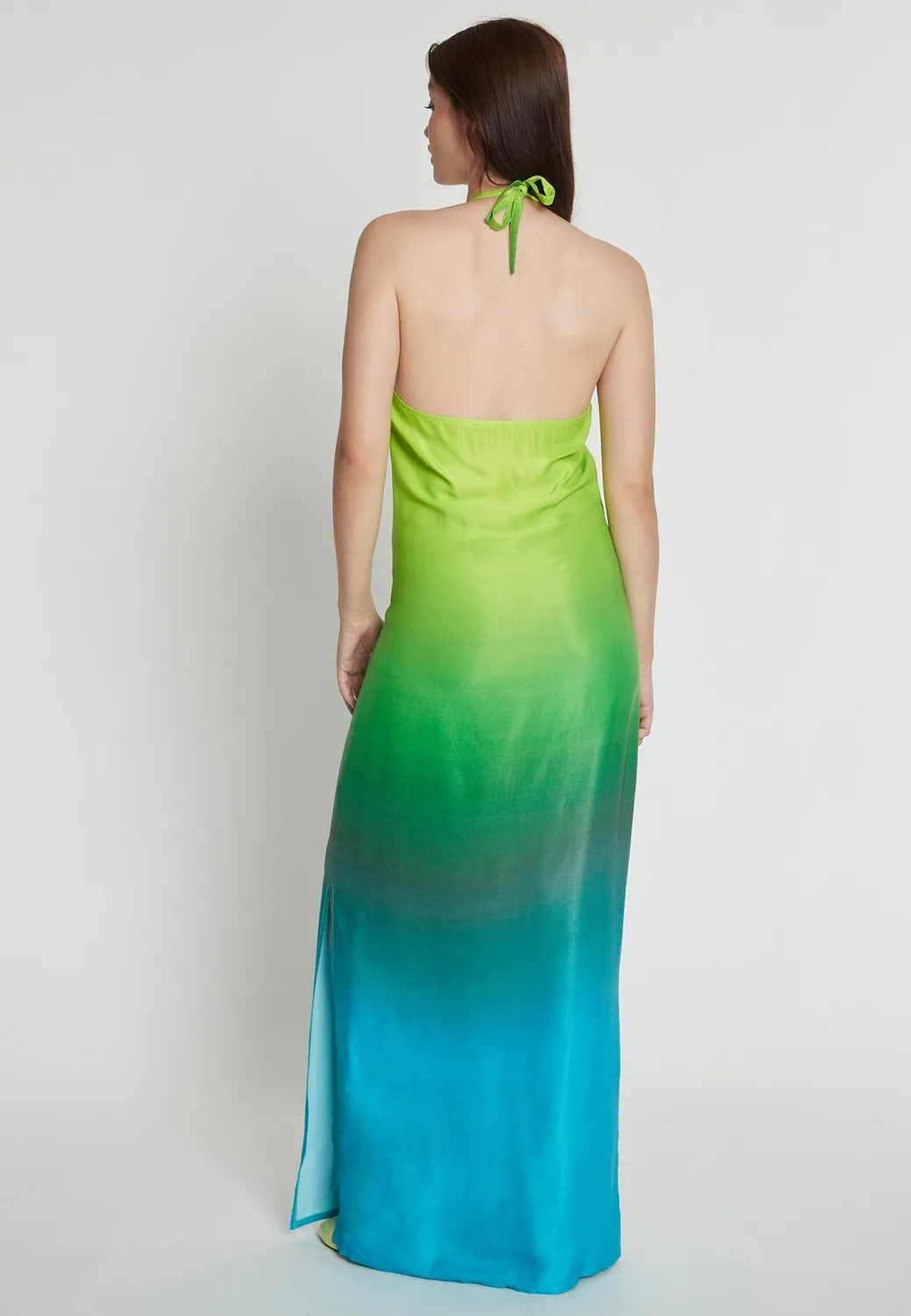 Ana Alcazar Rapea abito halter degradé aqua lime