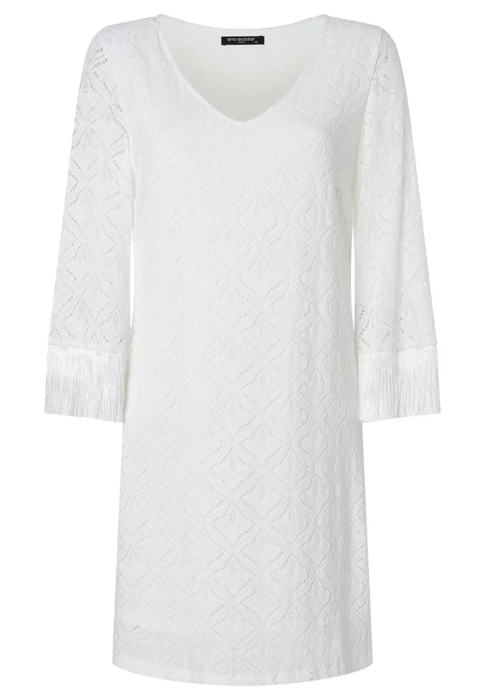 Ana Alcazar Zalea abito pizzo bianco con frange