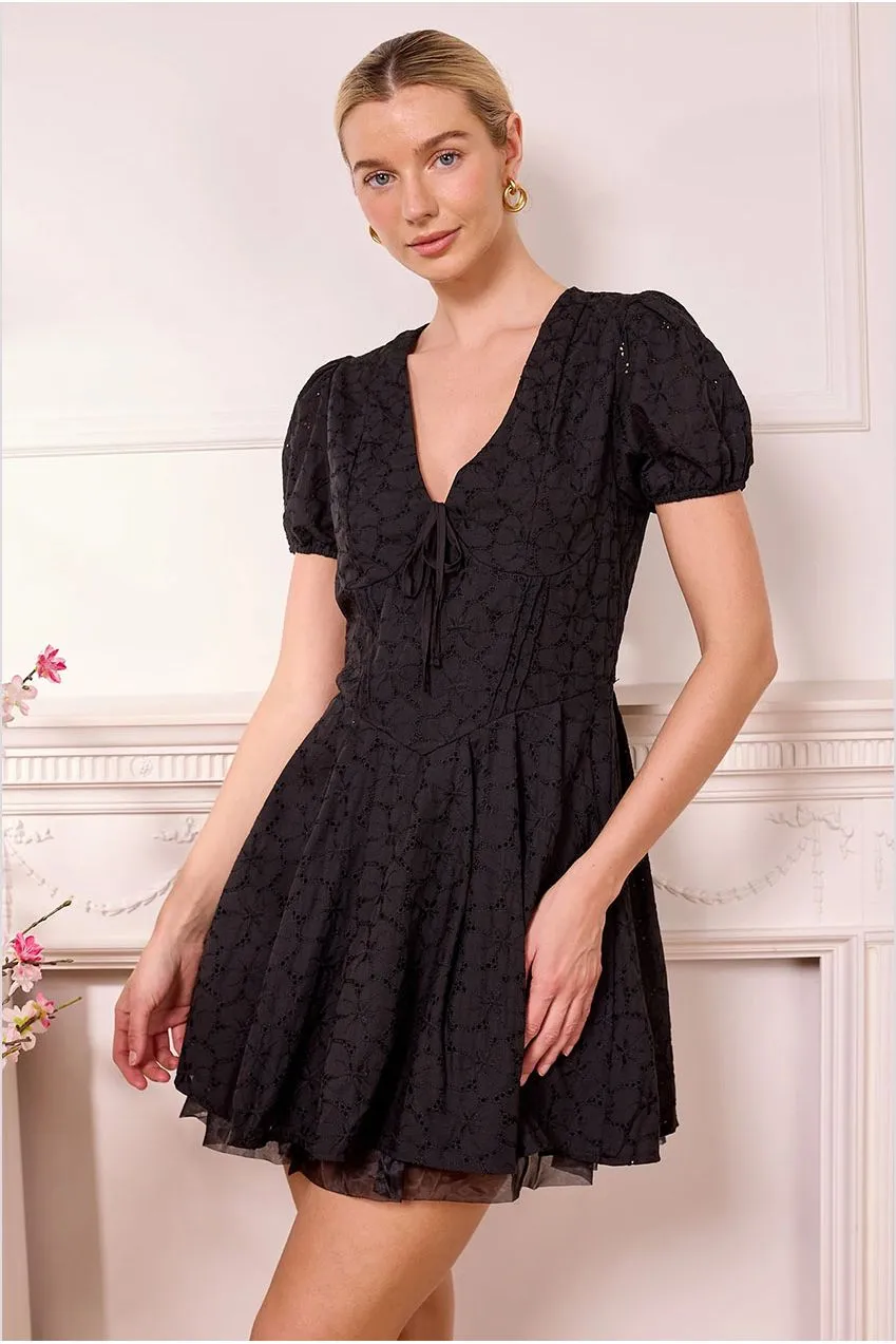 Angeleye Broderie Mini Abito Pizzo Nero