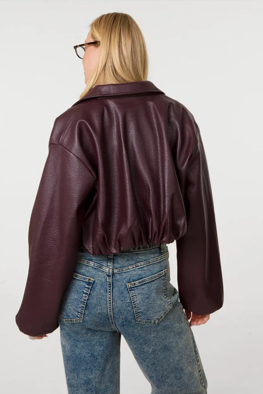 Pink Vanilla Puffball giacca ecopelle bordeaux cropped