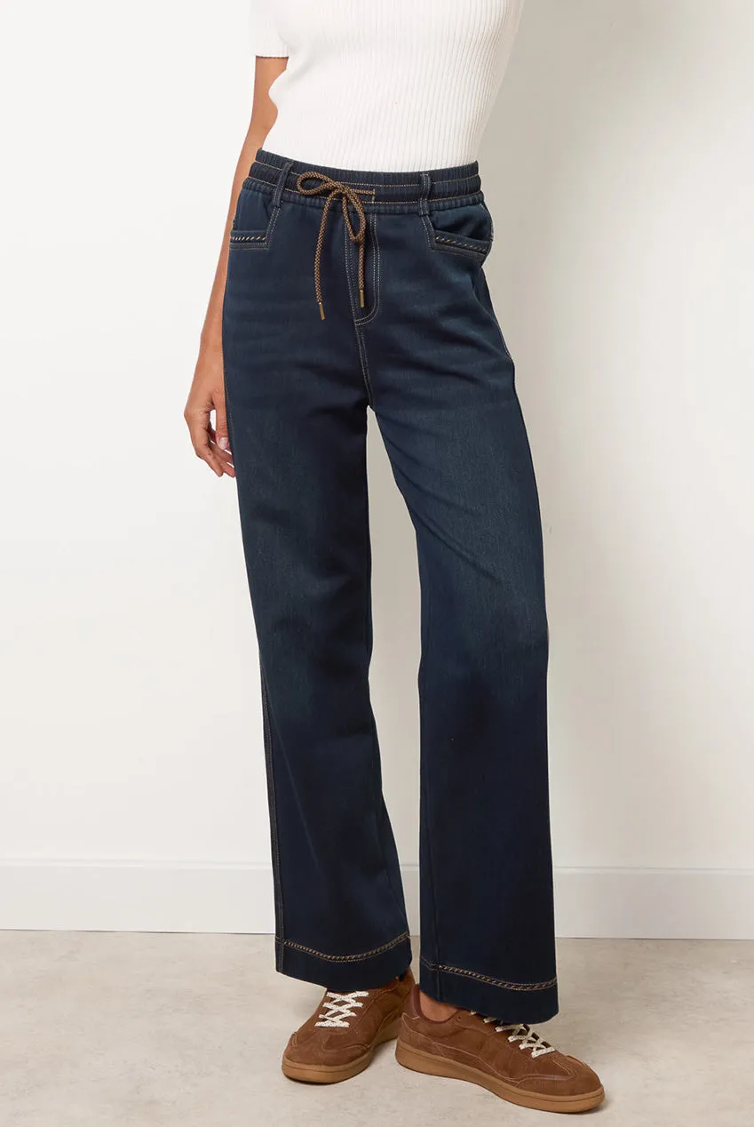 Blue Vanilla jeans palazzo indaco vita elastica L