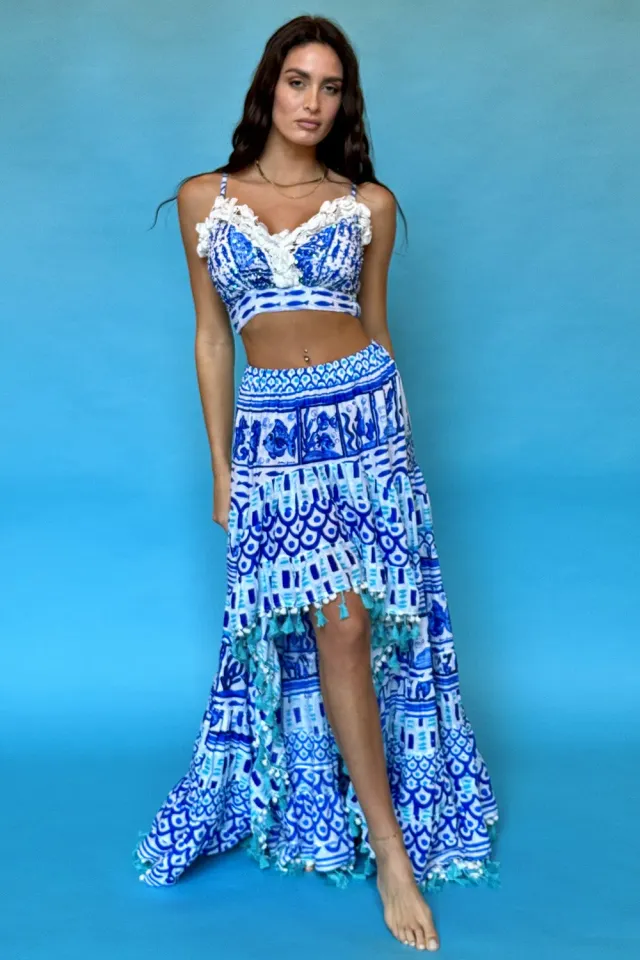 Antica Sartoria DV441C completo top gonna blu cotone