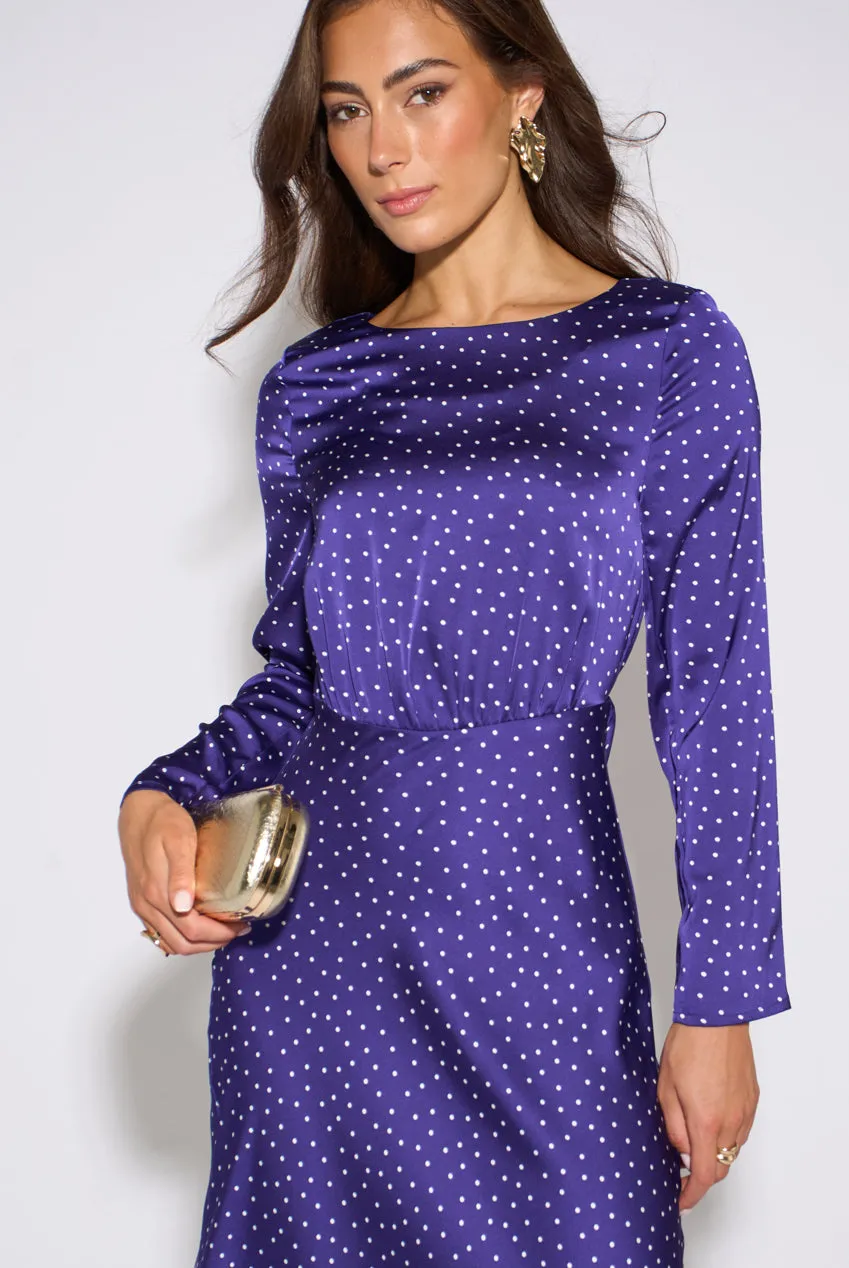 Gini London Blue Spot abito midi blu satin
