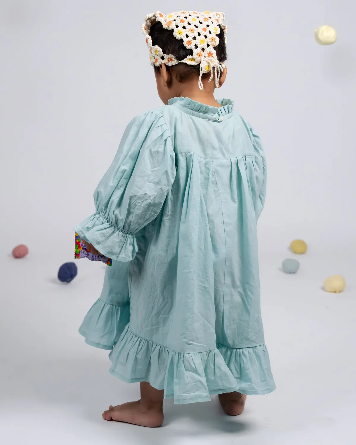 Our Dve Tilly abito bambina blu cotone collo alto