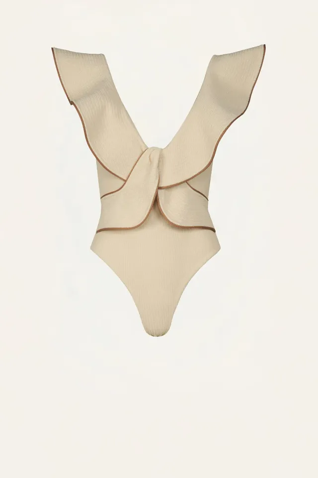 Johanna Ortiz Beaches costume intero ecru lycra increspata