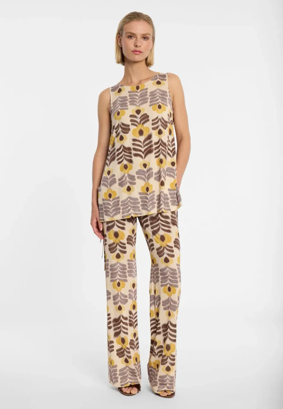 Ana Alcazar Donai pantaloni jersey marrone fiori