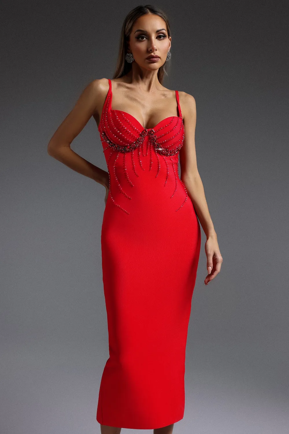 Bella Barnett Shaha abito maxi rosso bandage XS-XL