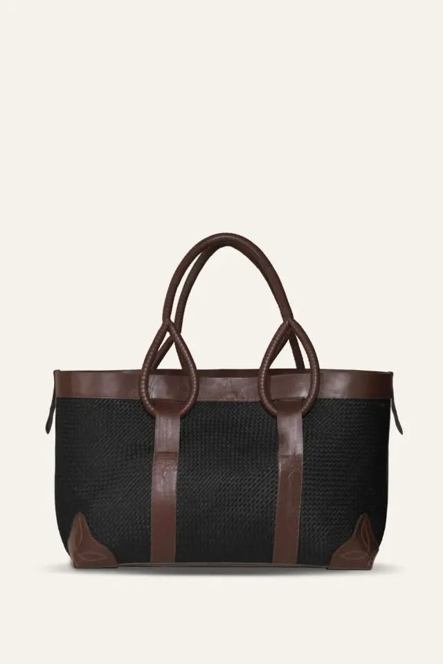 Johanna Ortiz Wind Traveler borsa tote paglia nera