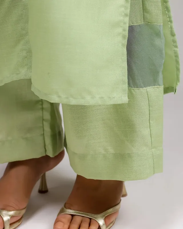 Our Dve Blush Bloom pantaloni lino sfumato menta