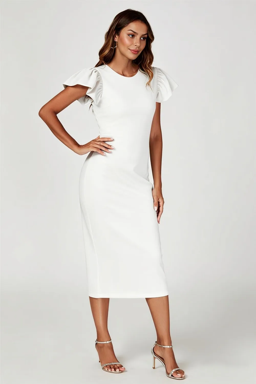 FS Collection Volume Sleeve abito midi bianco bodycon