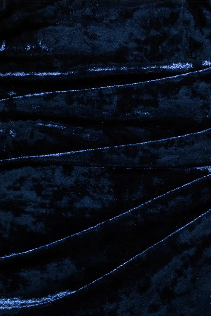 Goddiva Flared Hem abito lungo blu velluto ice