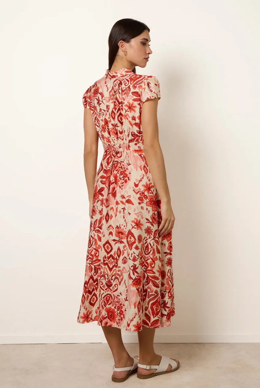 Blue Vanilla Watercolour Floral abito camicia arancione midi
