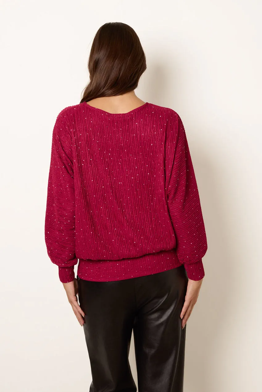 Blue Vanilla Rhinestone Batwing top vino con strass