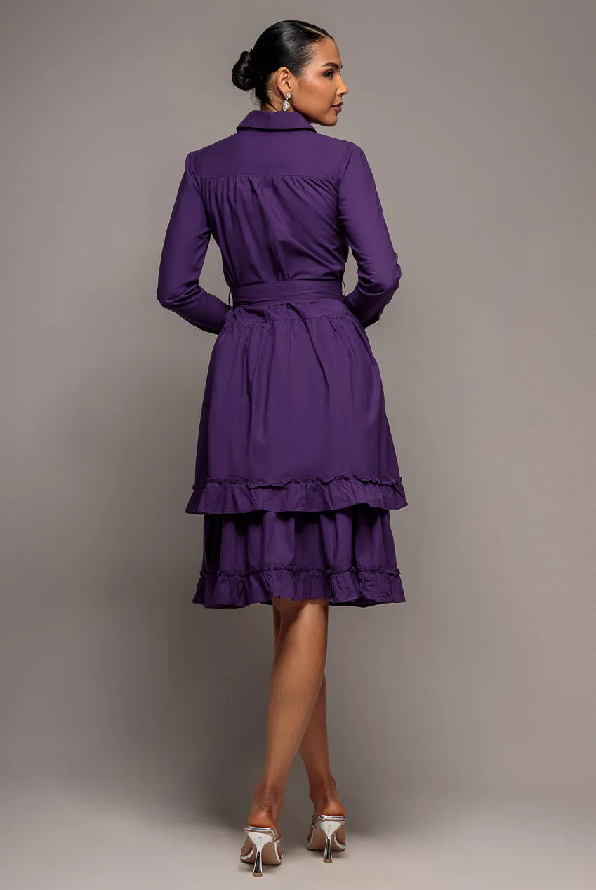 Goddiva Tiered Shirt abito midi viola con cintura