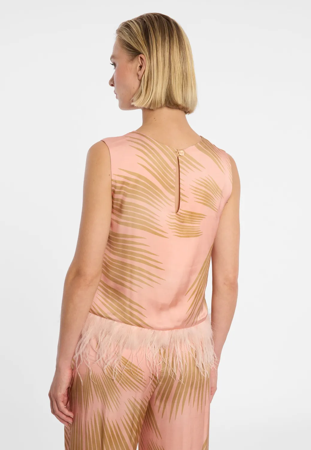 Ana Alcazar Droli top satin piume rosa