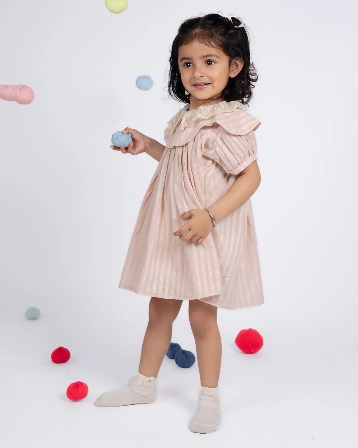 Our Dve Mini Dress bambina rosa cotone righe