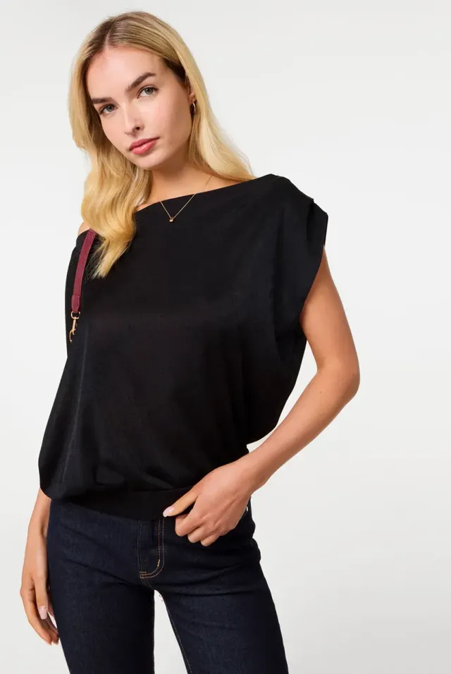 Pink Vanilla Off Shoulder Top Nero Monospalla Elasticizzato