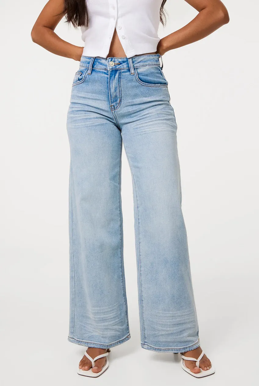 Pink Vanilla Whisker jeans wide leg denim blu