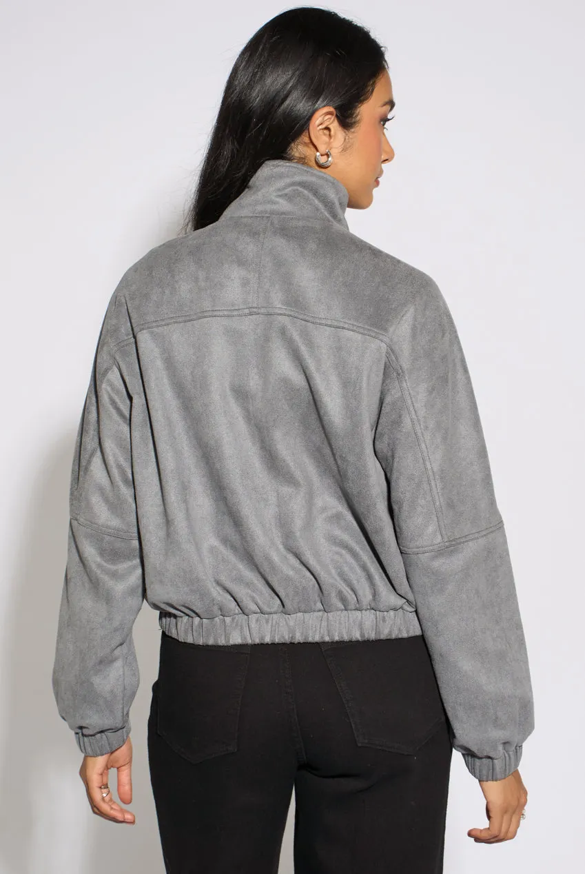 Gini London Funnel Neck Bomber giacca grigia scamosciata