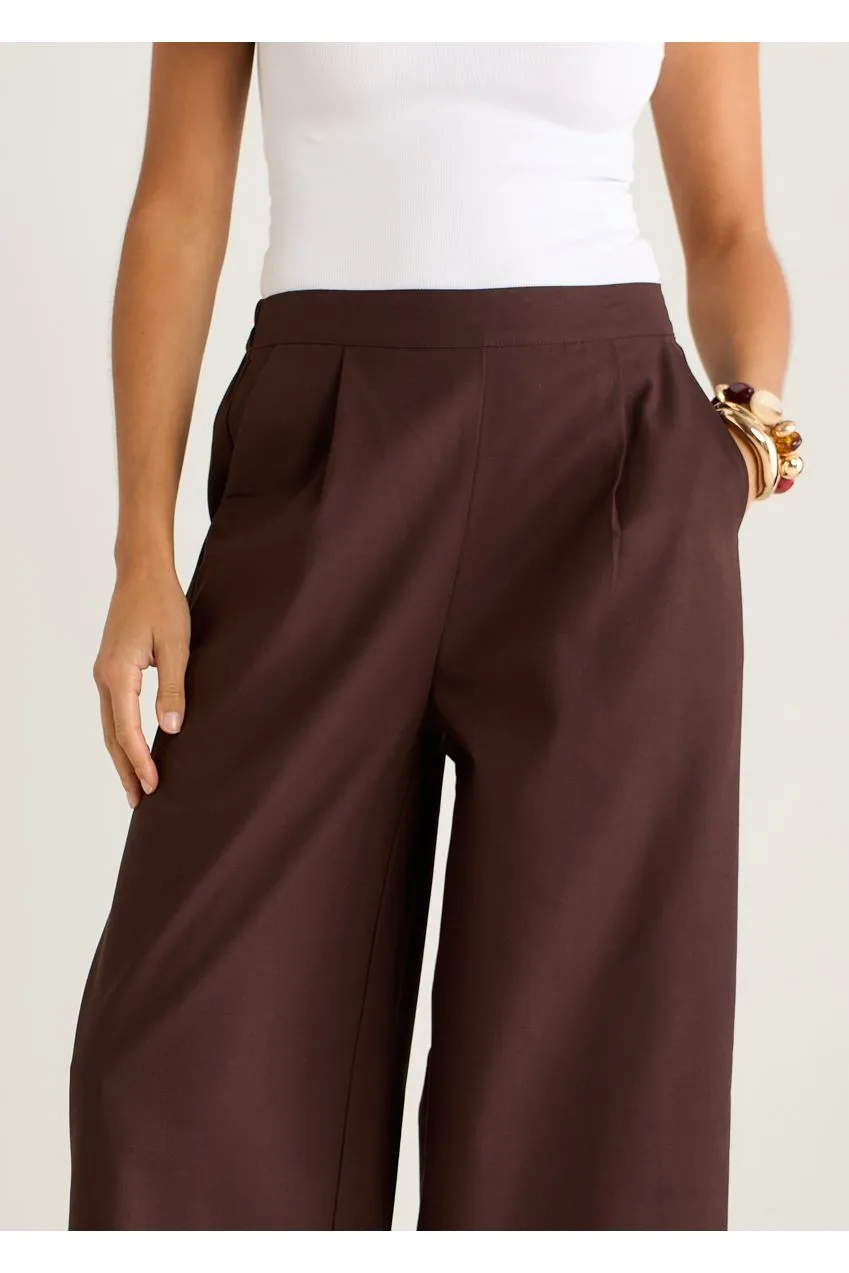 Gini London GL2227 Pantaloni Lino Marroni Gamba Larga