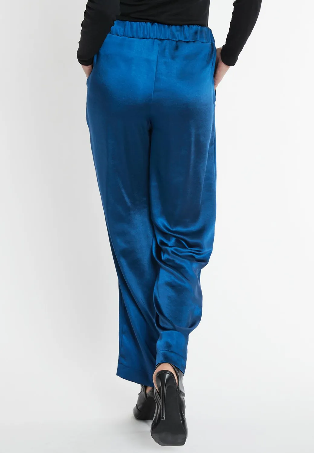 Ana Alcazar Sibly pantaloni satin blu lucido