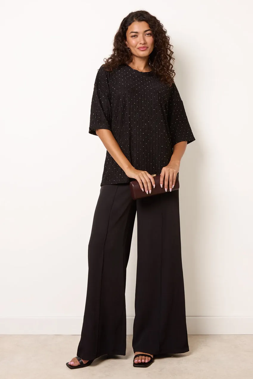 Blue Vanilla Diamante top nero strass manica lunga elasticizzato
