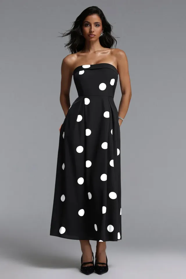 Bella Barnett Marley abito maxi pois nero L sartoriale