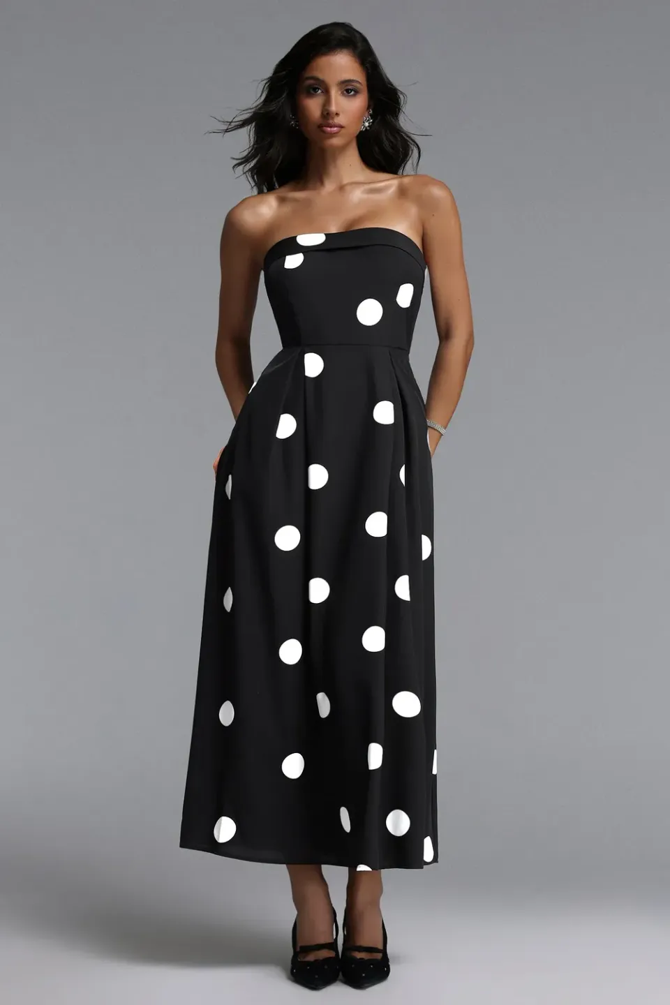 Bella Barnett Marley abito maxi pois nero L sartoriale