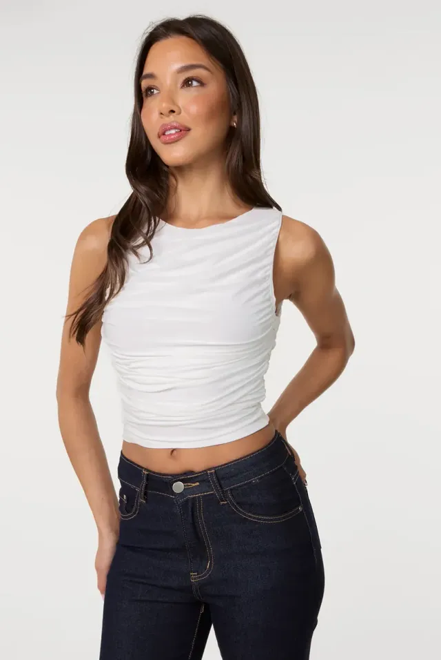 Pink Vanilla Racer Ruched crop top avorio S