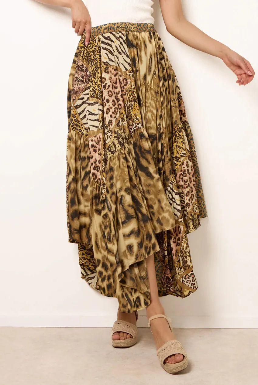 Blue Vanilla Animal Asymmetric gonna animalier midi
