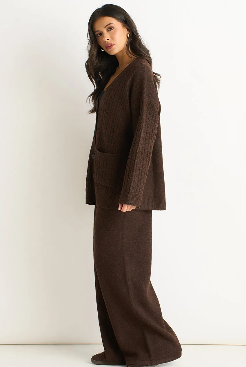 Gini London Soft Knit pantalone palazzo marrone pull-on
