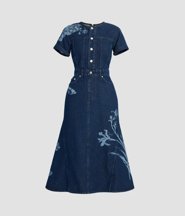 Erdem abito midi indaco denim maniche corte