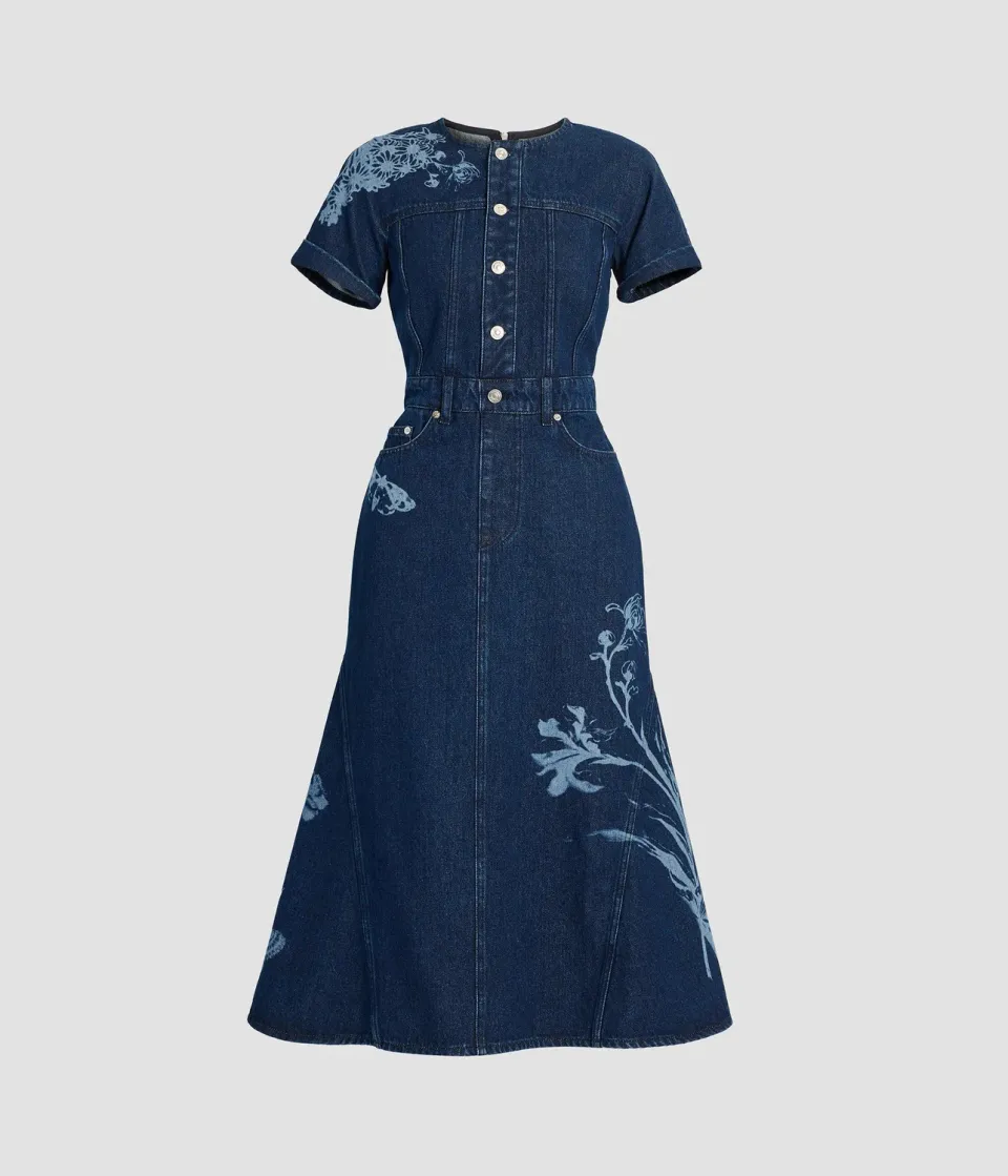 Erdem abito midi indaco denim maniche corte