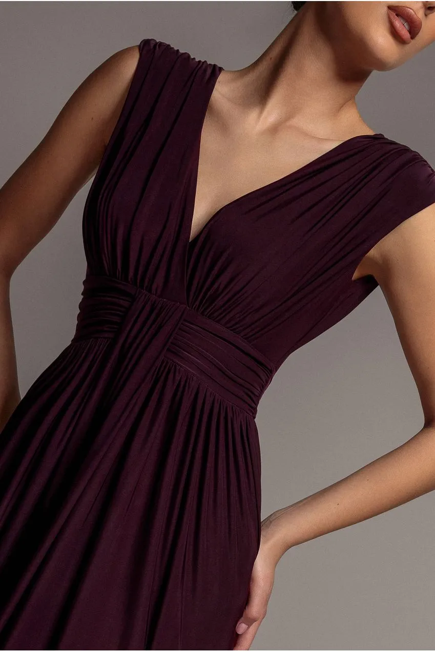 Goddiva Gathered Shoulder Wrap abito maxi bordeaux