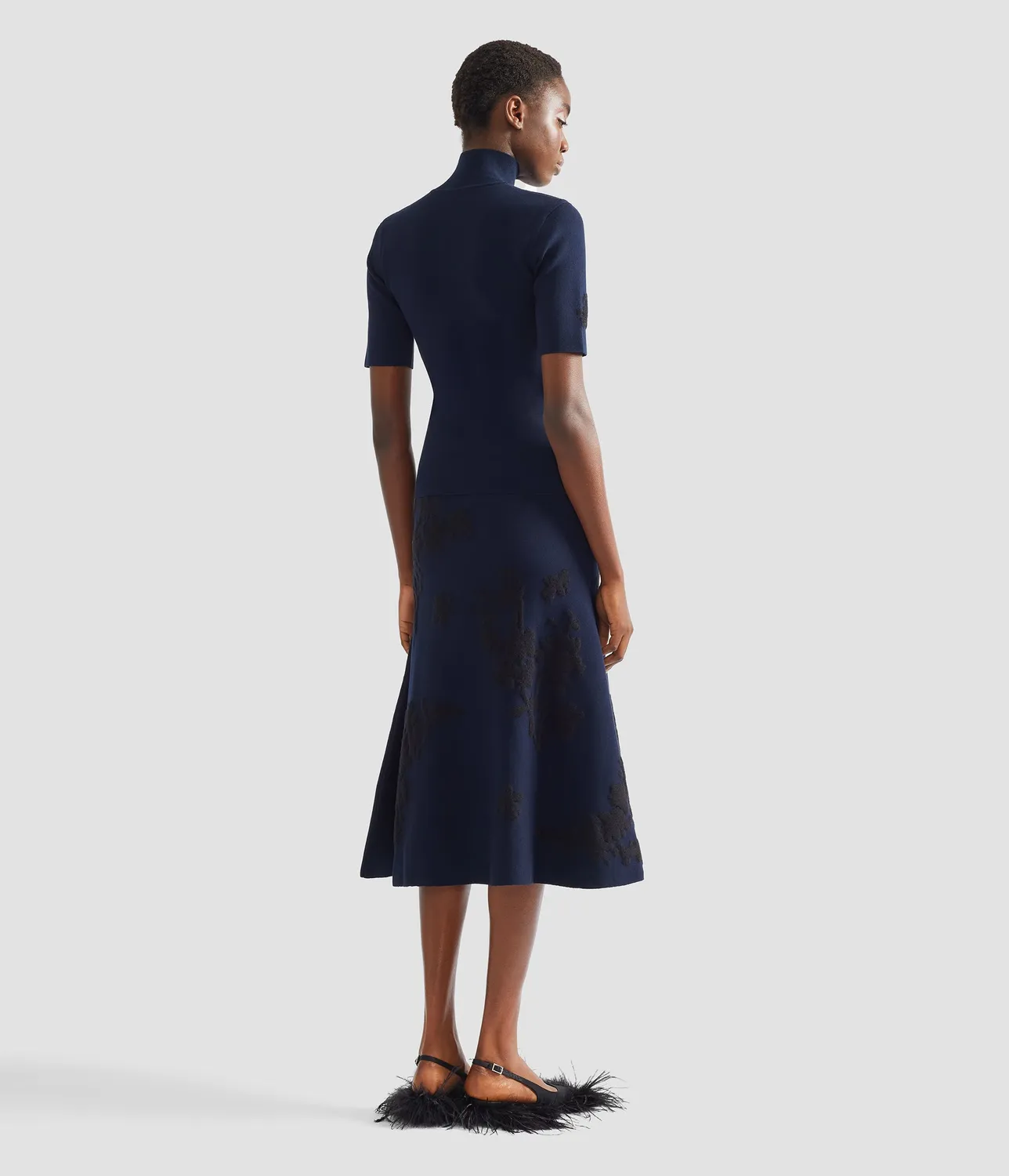 Erdem Gonna Midi Jacquard Blu Navy Fiori