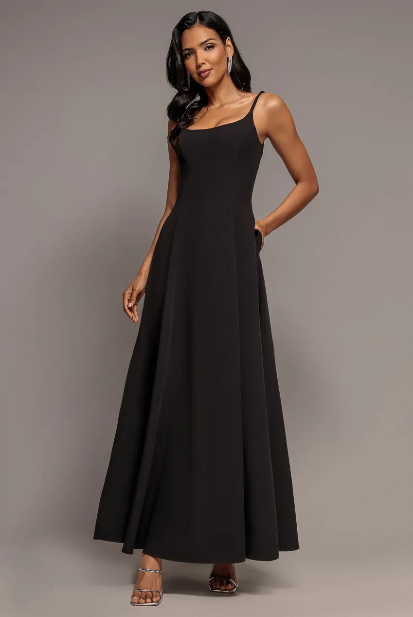 Goddiva Fit & Flare abito lungo nero senza spalline
