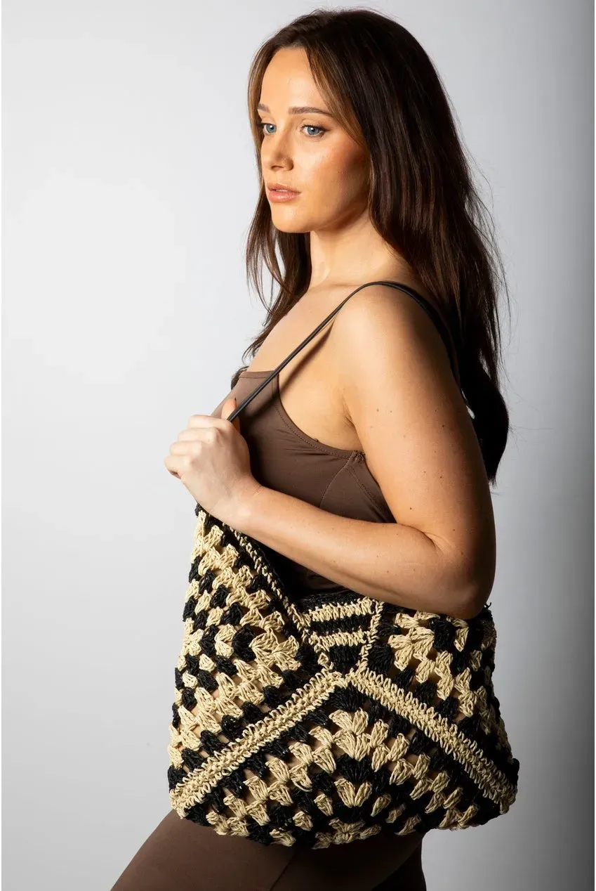 SVNX Woven Straw borsa a spalla nera paglia