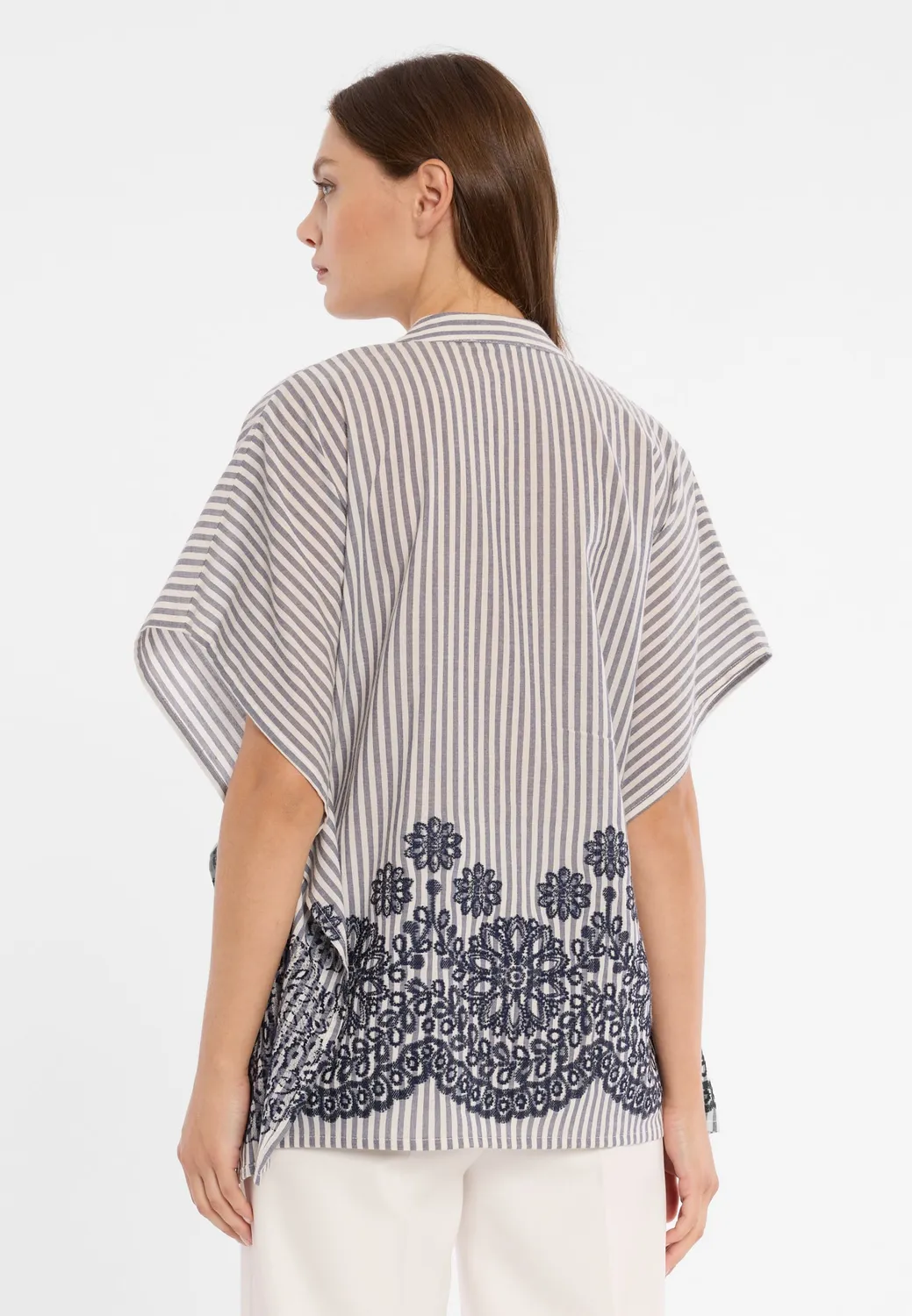 Ana Alcazar Dorivar blusa kaftano cotone righe grigie
