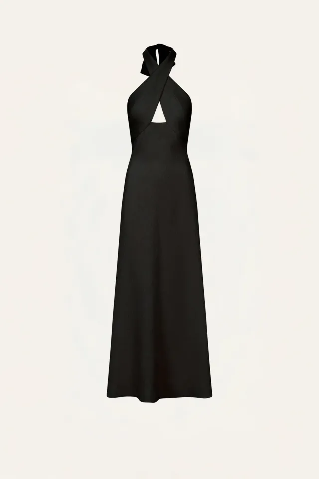 Johanna Ortiz Light Heart abito midi nero scollo halter