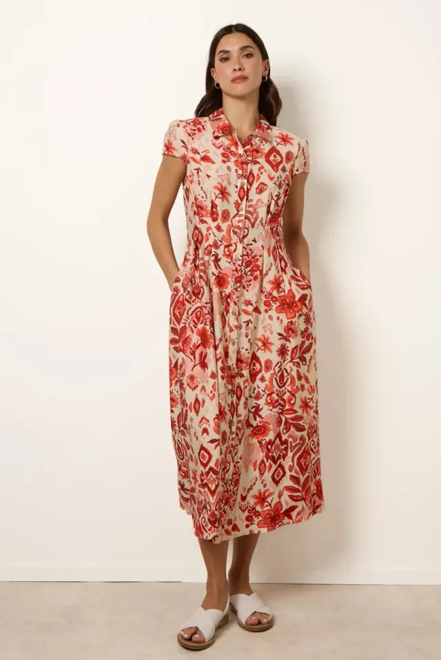 Blue Vanilla Watercolour Floral abito camicia arancione midi