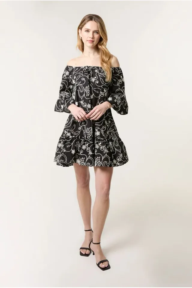 Blue Vanilla Embroidered Smock abito mini nero S/M cotone