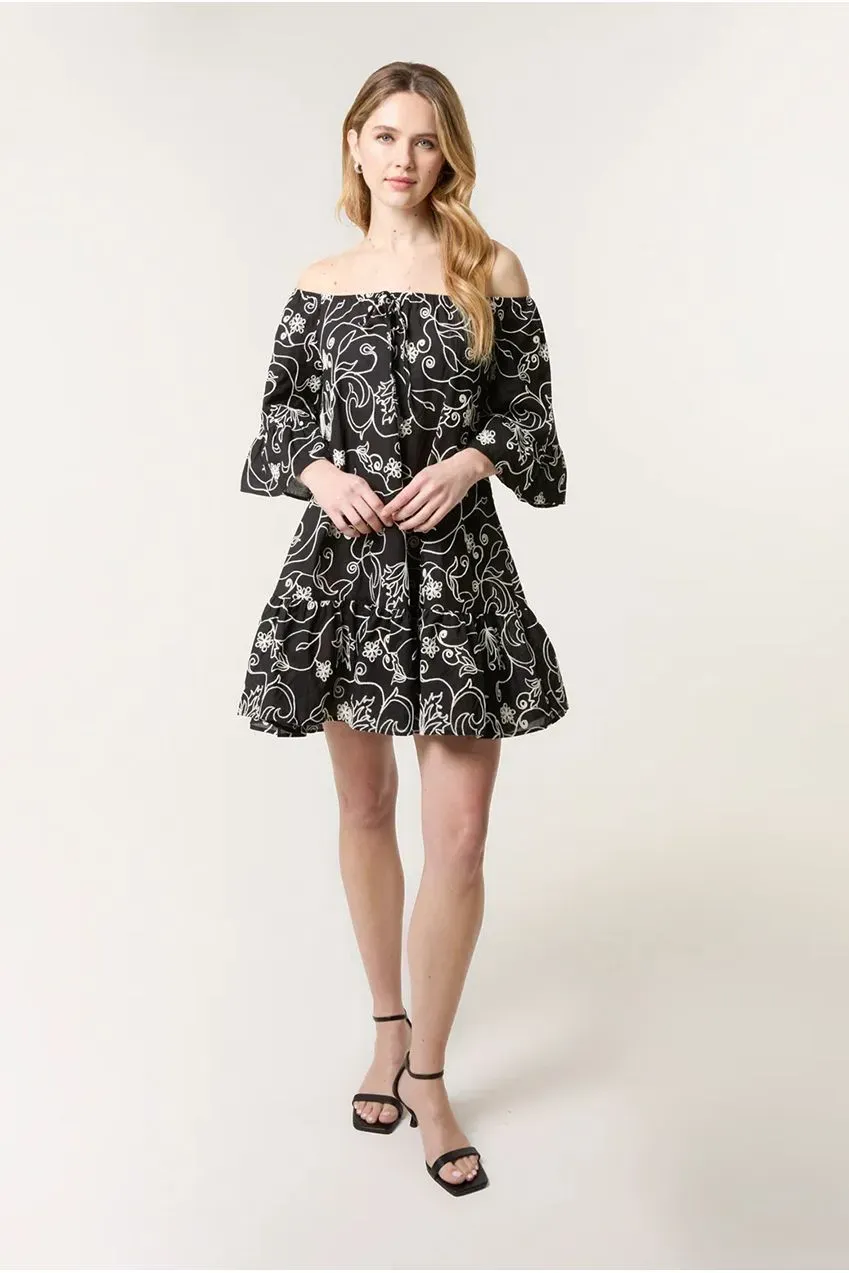 Blue Vanilla Embroidered Smock abito mini nero S/M cotone