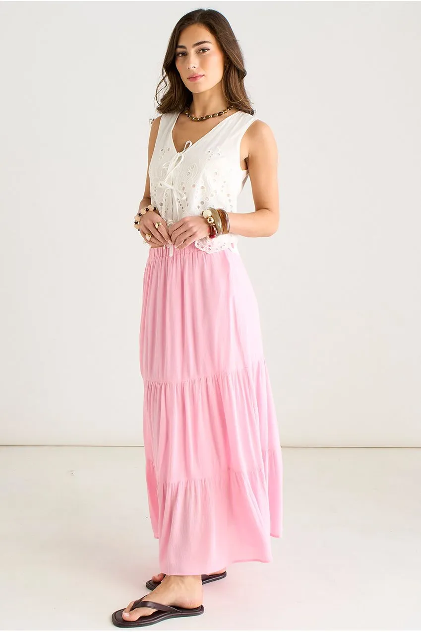 Gini London Tiered Skater gonna maxi rosa viscosa