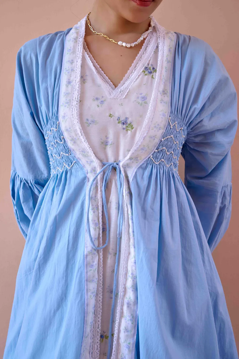 Our Dve Rose Dress and Jacket Set blu cotone