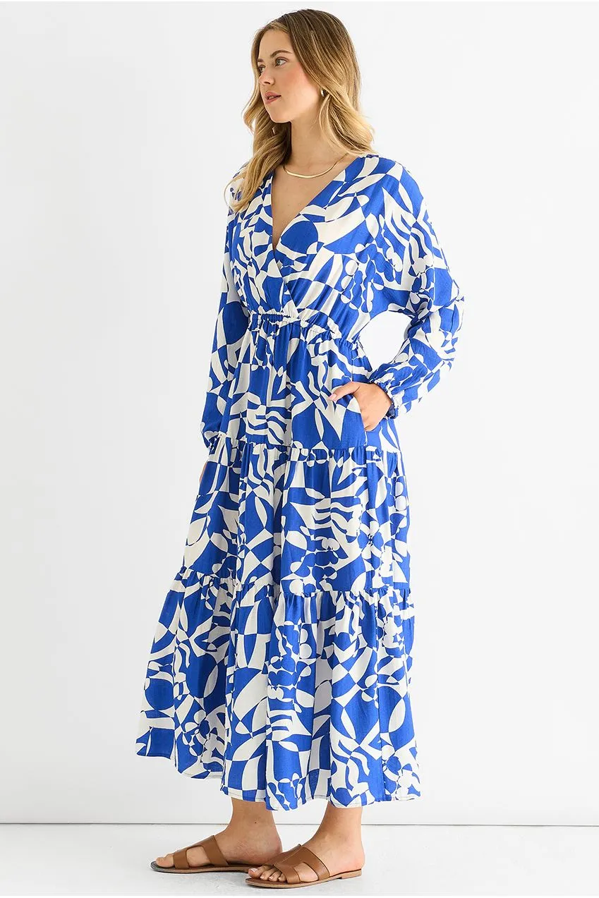 Gini London Abstract Wrap Abito Midaxi Blu Fantasia