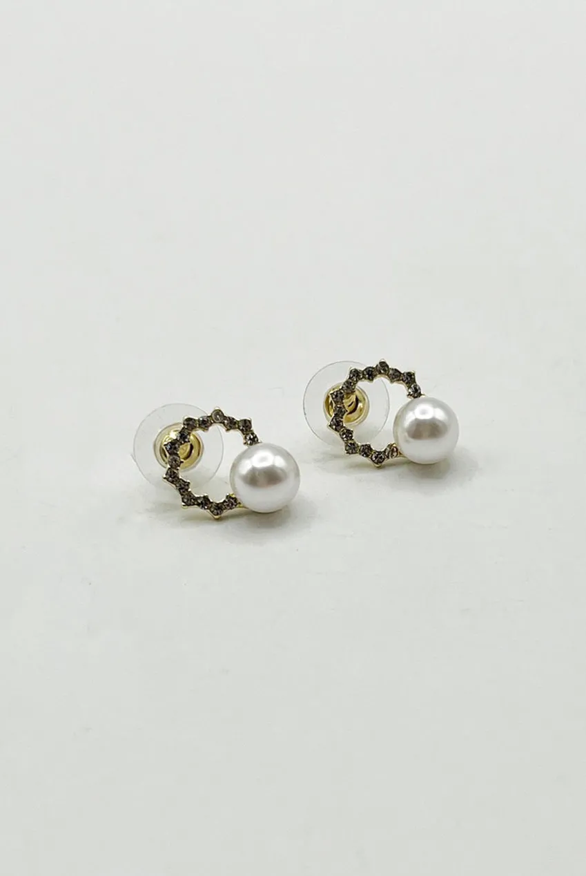 SVNX Pearl Stud Diamante Circular Wreath orecchini oro perla