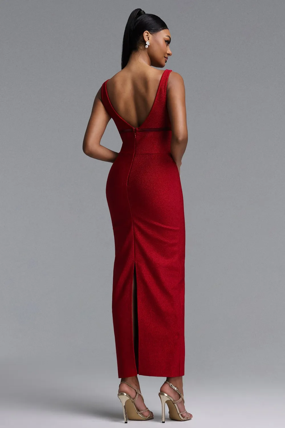 Bella Barnett Molao abito bandage midi rosso scollo V profondo