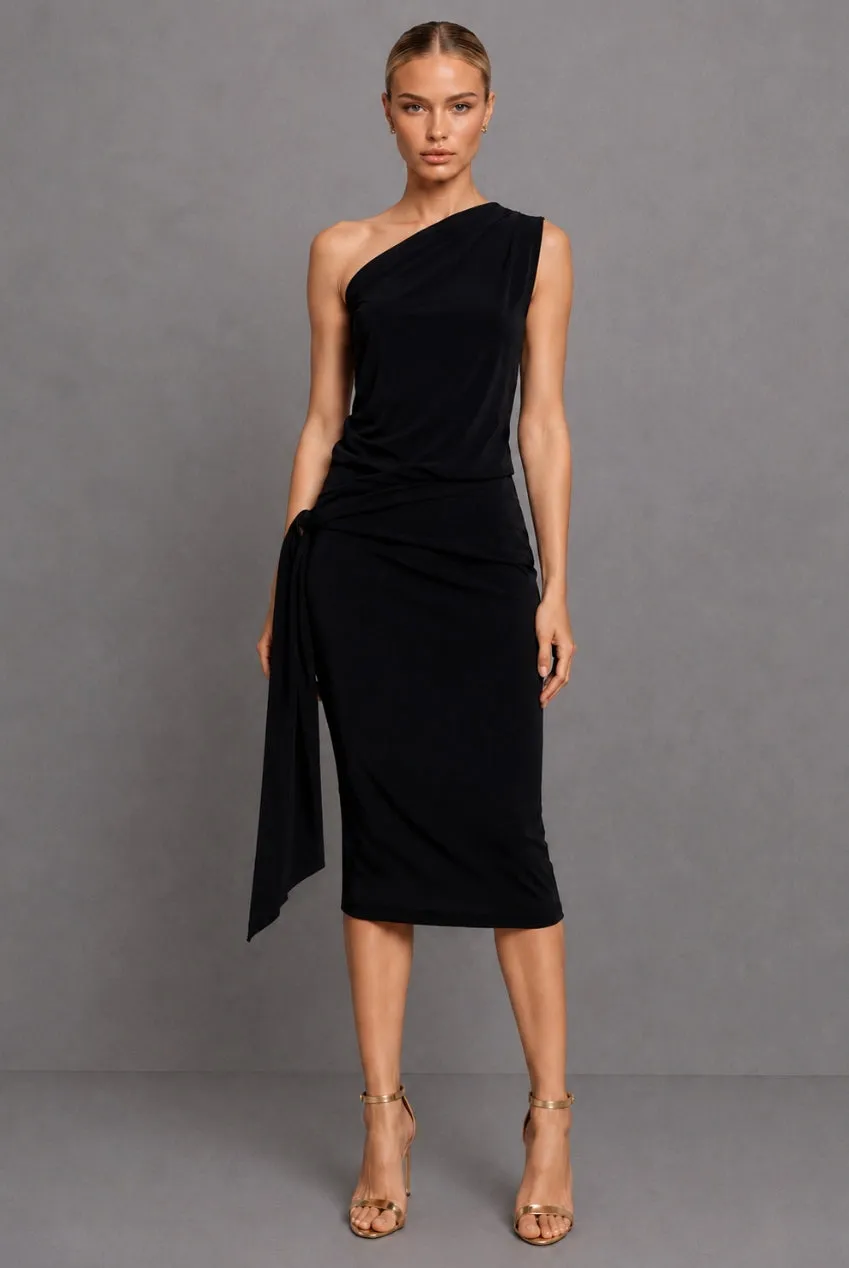 Honor Gold Khloe Abito Monospalla Nero Midi Bodycon